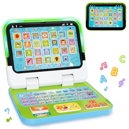 Kids Laptop Tablet for Toddler 1-3, 2-in-1 Toy Computer Learning Toys