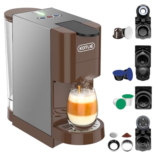KOTLIE Multifunctional 5in1 Espresso Machine, 19Bar Pressure Single Serve Coffee Maker for Nespresso Original/Dolce Gusto/K cup/Ground Coffee/illy 44mm ESE, Cold&Hot Brew, Level 7 watervolume