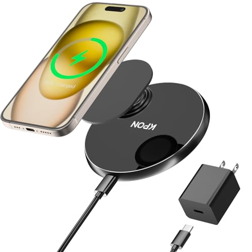 KPON Wireless Charger for Thick Cases of 10MM/Popsocket/Otterbox, 15W Max Fast Wireless Charging Pad for iPhone 15 Pro/14/13/12/11/SE/X/8/ (PD Adapter Included)