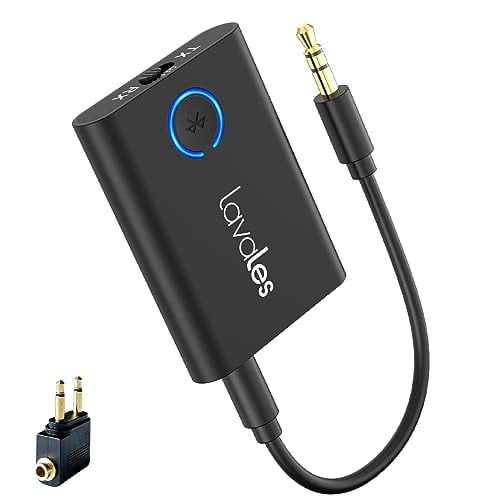 Lavales Bluetooth 5.3 Adapter for Airplane to 2 Wireless Headphones, 3.5mm Jack in-Flight Bluetooth Transmitter Receiver for TV, Dual Link AptX Adaptive/Low Latency/HD Audio for Home Stereo/PC/Gym