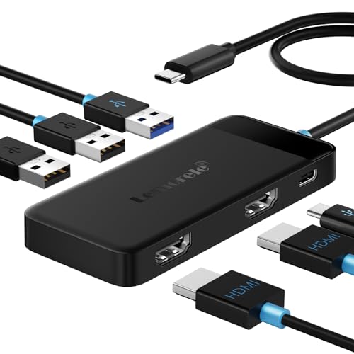 Lemorele Docking Station Dual Monitor - 6 in 1 USB C Hub w/ 4K HDMI*2, 5Gbps USB 3.0, 2 USB2.0, USB C PD 100W Fast Charging - Plug and Play for Laptop Dell Lenovo HP MacBook Surface