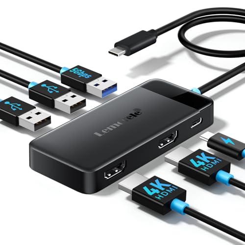 Lemorele Docking Station Dual Monitor - 6 in 1 USB C Hub w/ 4K HDMI*2, 5Gbps USB 3.0, 2 USB2.0, USB C PD 100W Fast Charging - Plug and Play for Laptop Dell Lenovo HP MacBook Surface