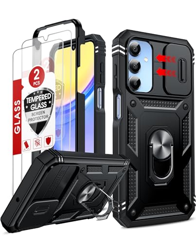 LeYi for Galaxy A15-5G Phone Case: Galaxy A15 5G Screen Protector Scratch Resistant [2 Packs] with A15 Case, Heavy Duty Shockproof para Basic Android Galaxy Phone Case A 15, Black