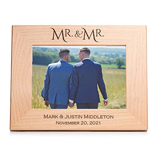 Lifetime Creations Engraved Personalized Mr. & Mr. Wedding Picture Frame - Custom Gay Wedding Gift, Same Sex Wedding, LGBTQ Newlywed Engagement (5" x 7" Landscape)