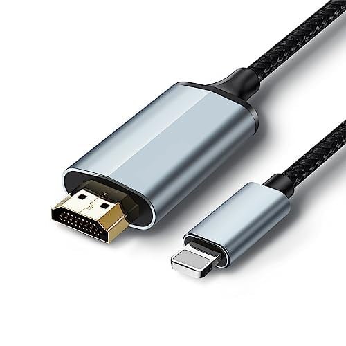 Lightning to HDMI Adapter • HDMI Cable for iPhone to TV • Compatible with iPhone14, 13, 12, 11 & YouTube to TV Output • with 1080P HD Display • Sync Video and Sound • Just Plug and Play • 6.6FT, Grey