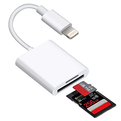 Lightning to SD TF Card Camera Reader Digital Camera SD Card Reader for Select iPhone, iPad Models (Support iOS 16 and Before), Trail Game Camera Viewer, No App Required (White)