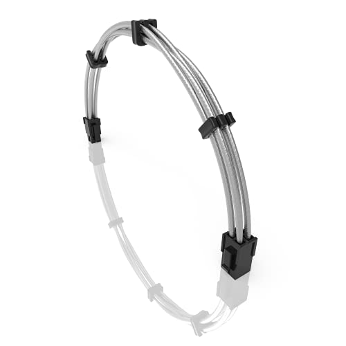 LINKUP - 30cm PSU PC Power Extension Cable Metallic Sleeved Silicone Coated Soft & Flexible to Route Custom Mod CPU w/Comb┃1x 4P CPU EPS┃300mm - Silver