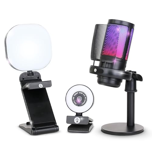 Live Streaming Kit- Perfect for Streaming Video Games on Twitch, YouTube, Podcasts and Working from Home. includes 1920x1080p Webcam, Professional USB Microphone, and One LED Multi-Color Light