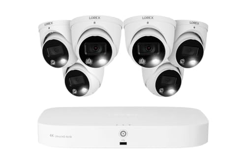 Lorex Fusion 4K 8MP 16-Channel (8 Wired + 8 Wi-Fi) 2TB PoE NVR System with 6 Indoor/Outdoor Metal IP Dome Cameras - Color Night Vision, Smart Deterrence, IP67 Weather Rating and 2-Way Audio (White)