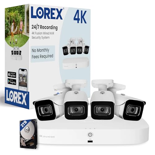 Lorex Fusion 4K Security Camera System w/ 2TB NVR - 8 Channel PoE Wired Home Security System w/ 4 Metal Cameras - Motion Detection, Color Night Vision, Weatherproof Outdoor Surveillance