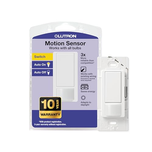 Lutron Maestro Motion Sensor Switch, Auto On and Off Motion Sensor, Works With Existing Wiring, 2 Amp, Single Pole, MS-OPS2-WH, White
