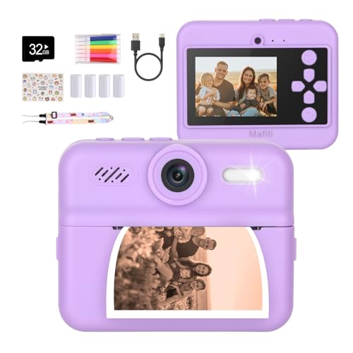 Mafiti Kids Camera Instant Print, 48MP Digital Camera Selfie 1080P Video with 32G TF Card, Toys Gifts for Girls Boys Aged 3-12 for Christmas/Birthday/Holiday (Purple)