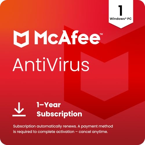 McAfee AntiVirus Protection 2024 | 1 PC (Windows)| Cybersecurity software includes Antivirus Protection, Internet Security Software | 1 Year Subscription | Download