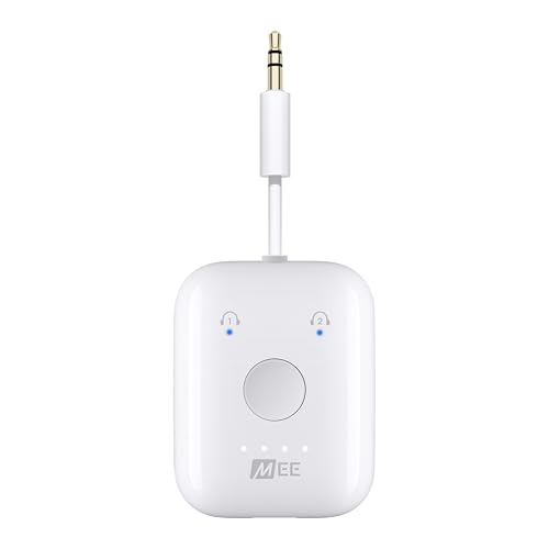 MEE audio Connect Air in-Flight Bluetooth Wireless Audio Transmitter Adapter for up to 2 AirPods / Other Headphones; Works with All 3.5mm Aux Jacks on Airplanes, Gym Equipment, TVs, & Gaming Consoles