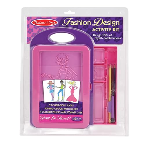 Melissa & Doug Fashion Design Art Activity Kit - 9 Double-Sided Rubbing Plates, 4 Pencils, Crayon - Travel Toys for Kids Ages 5+