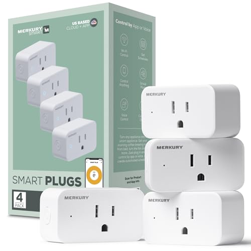Merkury Smart Plugs, Compatible with Alexa and Google Home, WiFi Smart Socket, Timer Function, Indoor, App Control 2.4 GHz WiFi Only, 4-Pack
