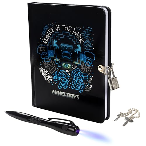 Minecraft: Beware of the Dark Diary for Kids with Lock & Key - Notebook Journal Includes Ballpoint Pen with Magic UV Light to Reveal Hidden Video Game Objects - Gamer Gift for Boys & Girls Age 8-12