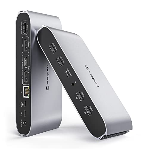 Minisopuru Displaylink Triple Display Docking Station for MacBook M1/M2/M3/Windows, USB C DisplayLink Docking Station with 2 HDMI & 2 DisplayPort,100W Charge, USB-C Data, Ethernet, Audio,4 USBA Ports