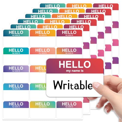 Misofuki 375 Pcs 3"x2" "Hello My Name is" Name Tags Stickers for Clothes, 25 Sheets Colorful Nametags Stickers, Peel & Stick Identification Badges for Themed Party Family Home School Office Conference