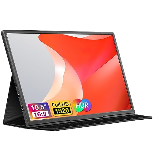 moonka 10.5inch Portable Monitor 1920x1280P FHD IPS Screen USB-C Laptop Monitor Second External Monitor for Laptop,PC,Mac Phone,PS,Swich,IPS Ultra-Thin Zero Frame Gaming Monitor/Premium Smart Cover