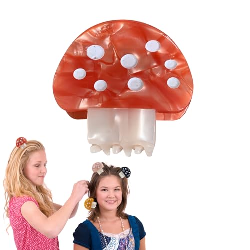 Mushroom Hair Clip, Cute Mushroom Claw Clips Hairpins for Women Girls, Creative Headwear Hair Accessories for Thin/Medium Fine Hair (Red)