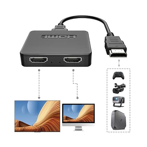 NEWCARE 4K HDMI Cable Splitter 1 in 2 Out, HDMI Splitter for Dual Monitors Mirror Only, 1x2 HDMI Splitter HDMI Male to Dual HDMI Female Support Two TVs at The Same Time, for HD 3D LED, LCD, TV