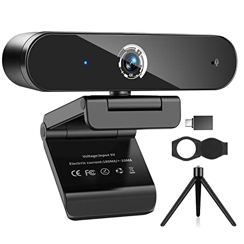 Nisheng 4K Webcam with Microphone, 4K Autofocus Web Camera with Privacy Cover and Tripod,Plug and Play,USB Webcam for Laptop PC,Pro Streaming/Video Recording/Calling Conferencing/Online Classes