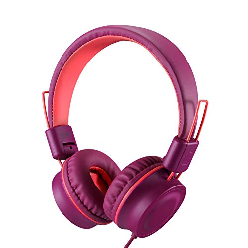 noot products Kids Headphones K33 Foldable Stereo Tangle-Free 5ft Long cord 3.5mm Jack Plug in Wired On-Ear Headset for Children/Teens/Boys/Girls/ipad/School/Kindle/Travel/Plane/Tablet (Plum)