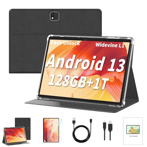 NORTH BISON Android Tablet, 10.1 Inch Android 13 Tablet, 6GB RAM 128GB ROM, 1TB Expand, Tablet with 8000mAh Long Battery,Tablet with Dual Camera, WiFi, Bluetooth, HD Touch Screen, GMS Certified-Black