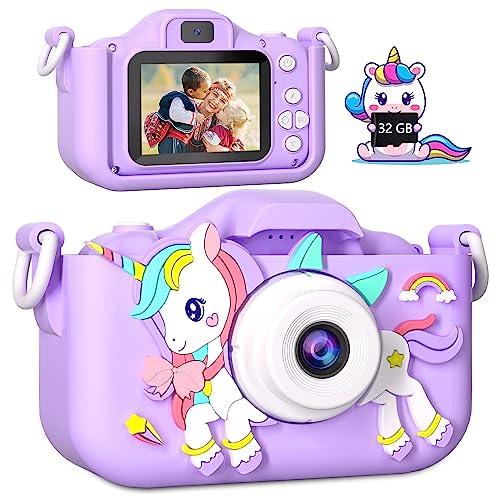 OAEBLLE Kids Camera Toddler Camera for Girls, Christmas Birthday Gifts for Girls Age 3-6, Kids Digital Camera for 7 8 9 10 11 12 Year Old, Selfie Camera for Kids, 32GB TF Card (Purple)