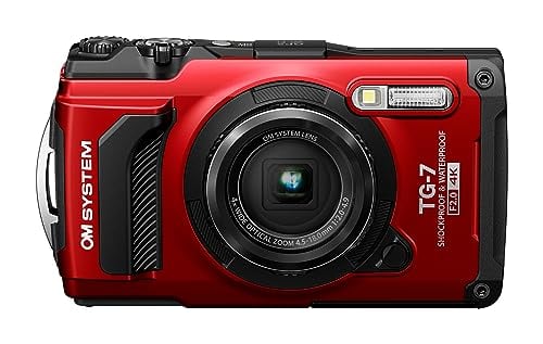 OM SYSTEM Tough TG-7 Red Underwater Camera, Waterproof, Freeze Proof, High Resolution Bright, 4K Video 44x Macro Shooting (Successor Olympus TG-6)