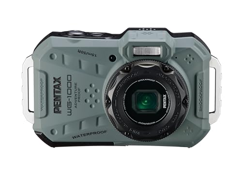 PENTAX WG-1000 Olive waterproof digital compact camera, designed for casual outdoor and underwater photography, waterproof to a depth of 15 meters, for up to one hour of continuous operation