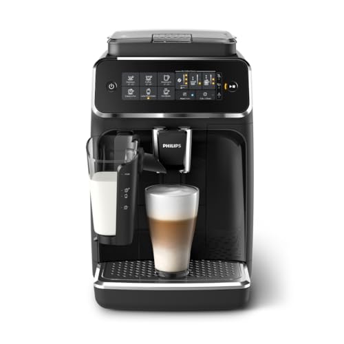 PHILIPS 3200 Series Fully Automatic Espresso Machine - LatteGo Milk System, 5 Coffee Varieties, Intuitive Touch Display, 100% Ceramic Grinder, AquaClean Filter, Black (EP3241/54)