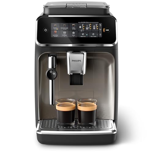 PHILIPS 3300 Series Fully Automatic Espresso Machine - 5 Beverages, Intuitive Touch Display, Classic Milk Frother, SilentBrew, 100% Ceramic Grinder, AquaClean Filter. Black Chrome (EP3326/90)