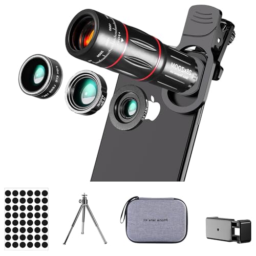 Phone Camera Lens Kit Upgraded Version Telephoto 28X + Wide Angle 0.6X Macro 20X Fisheye 198° for Most Smartphones