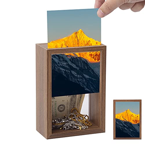 Photo Picture Frame Diversion Safe – Mini Safe Box with Hidden Secret Compartment, hidden safe Secrect Hidden Safe Lock Box for Home Office Code Lock Money Box to Shield Your Money（walnut color）