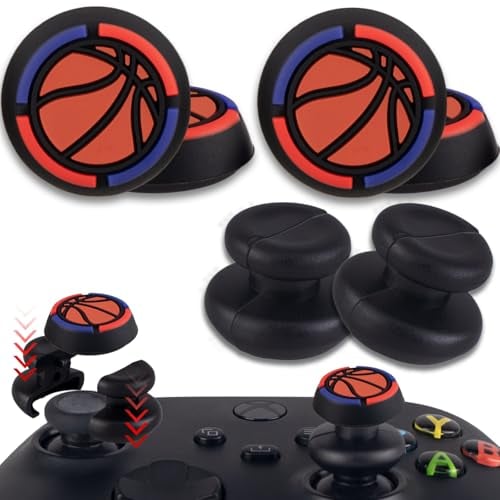 PlayRealm NO Falling Off Thumbstick Extender x 2 & Thumb Grip x 4 for Xbox Series & Xbox one Controller (Basketball)