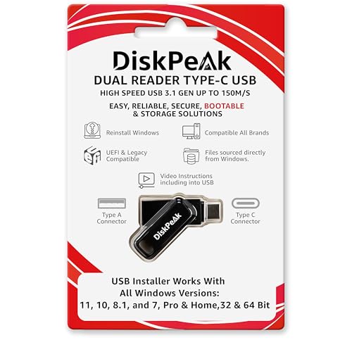Plug & Play USB Installer for Win 11/10 - Compatible with all Windows 11 USB Installer & Windows 10 Bootable USB Drive Windows 11 Pro USB & Windows 11 Home USB - 64GB Type C & A