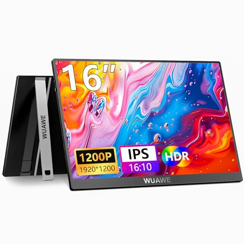 Portable Monitor 16" 1920x1200P 16:10 IPS Travel Monitor for Laptop with Built-in Stand,USB-C HDMI External Portable Monitor for Laptop,HDR Freesync Display, Plug&Play for Phone PS5 Xbox Switch(Black)