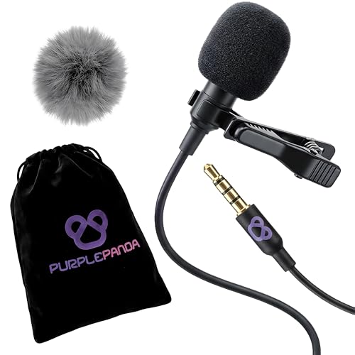 Purple Panda Lavalier Lapel Microphone Kit - Clip-on Omnidirectional Condenser Lav Mic Compatible with iPhone, iPad, GoPro, DSLR, Zoom/Tascam Recorder, Samsung, Android, PS4
