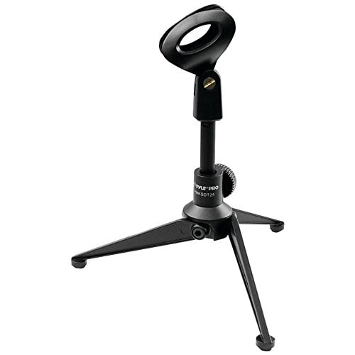 Pyle Desktop Tripod Microphone Stand - Adjustable Height 4.7'' to 8.7'' Inch High with Heavy Duty Clutch Support Weight 5 Lbs. - Ideal for Recording Podcast or Desktop Application PMKSDT25
