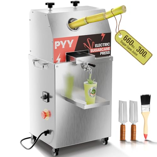 PYY Sugar Cane Juicer Machine - 800W Upgrade Sugarcane Machine with 660lbs/hr 28 RPM High Output, 3-Rollers Stainless Steel Sugarcane Juice Extractor Squeezer for Home/Commercial, 110V