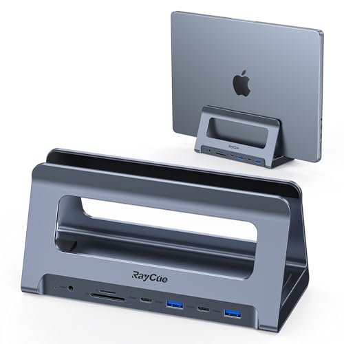RayCue USB C Docking Station Dual Monitor for MacBook Pro/Air, USB C Dock Dual HDMI, Dual HDMI for Mac, Docking Station Stand with 10Gbps USB C/USB, PD3.0, RJ45, USB/USB C 3.0,2*USB2.0, SD/TF, Audio