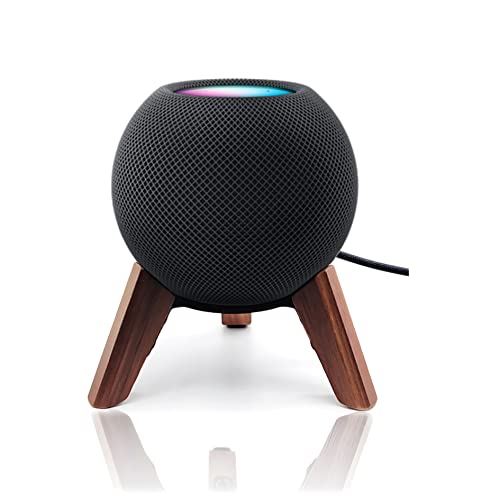 Real wood stand for Homepod mini(2020 released), wooden holder tripod with metal frame,safe stable Mount with anti-slip silicone pad protects home pod mini speaker well (Color:Walnut)