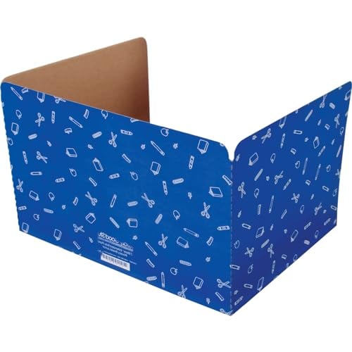 Really Good Stuff Large Privacy Shields for Student Desks – Set of 12 - Gloss - Study Carrel Reduces Distractions - Keep Eyes from Wandering During Tests, Blue with School Supplies Pattern