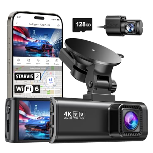 REDTIGER Dash Cam Front Rear, 4K/2.5K Full HD Dash Camera for Cars, Included 32GB Card, Built-in Wi-Fi GPS, 3.16” IPS Screen, Night Vision, 170°Wide Angle, WDR, 24H Parking Mode