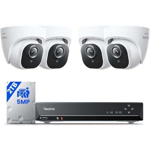 REOLINK Smart 5MP 8CH Home Security Camera System, 4pcs Wired 5MP PoE IP Cameras Outdoor with Person Vehicle Detection, 4K 8CH NVR with 2TB HDD for 24-7 Recording, RLK8-520D4-5MP