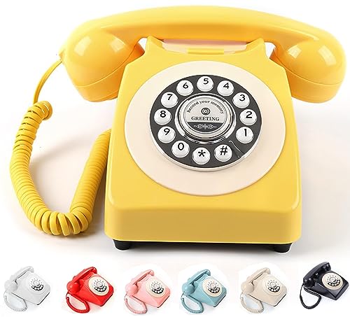 ROOMEDAL Audio Guest Book Wedding Phone, Record Customized Audio Message with Guest Book Retro Phone Audio GuestBook for Wedding Birthday Party Confession Audio Message Voicemail (Yellow - Key)