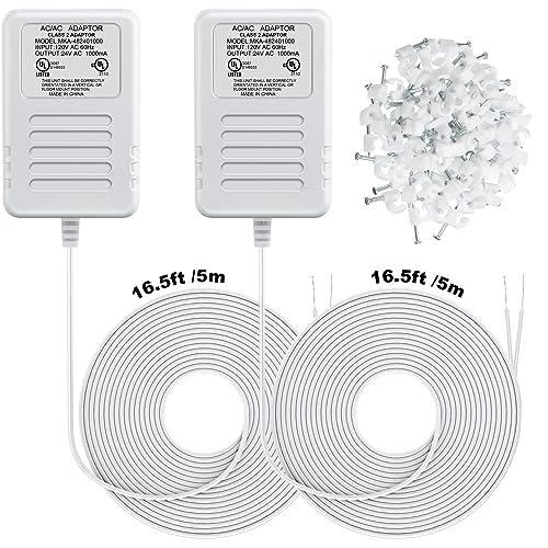 Saillong 1000mA 24 Volt Transformer, 16.5ft Long Cable C Wire Adapter Compatible with All Versions of Ring Doorbell and Thermostat Nest, Honeywell, Ecobee, Sensi, Skybell, August, Wyze(2 Pack)