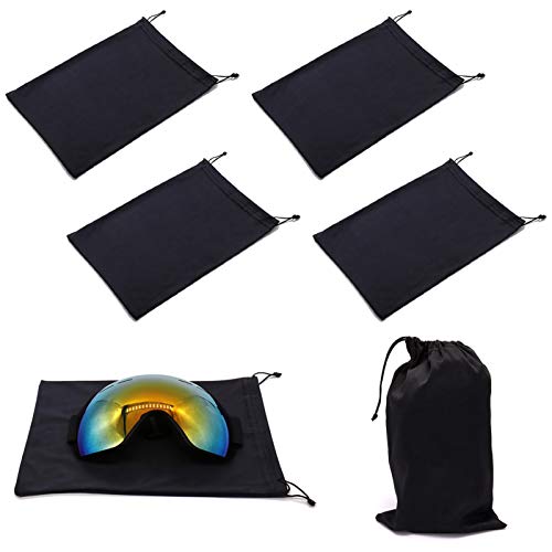Seaponer Ski Goggle Bag, Protection Bags for Snow Goggles Ski Mask, Carrying Pouch for Goggle Lens Camera Lenses, Soft Micro-Fiber Protective Storage Case Sleeve with Draw String, Black, 4Pcs